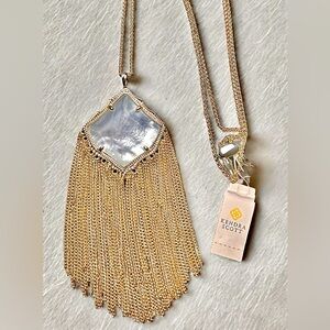 Kendra Scott Kingston Long Tassel Pendant Necklace- Gold Tone Mother Pearl Style
